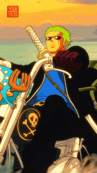Man Riding Motorcycle With Skull And Crossbones Patch GIF