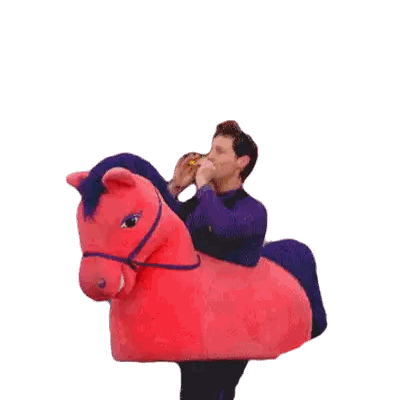 Man Riding Pink Stuffed Horse Sticker