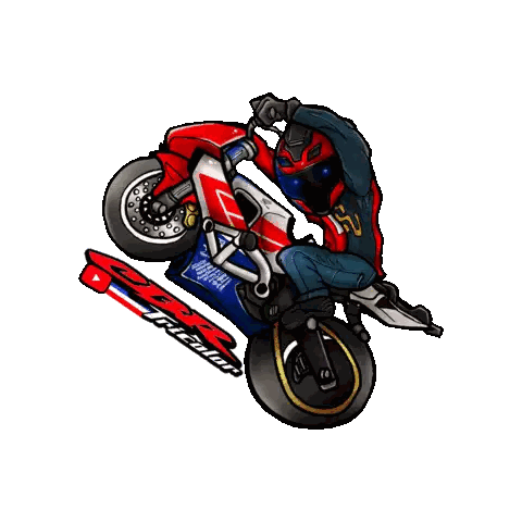 Man Riding Red And Blue Motorcycle Sticker