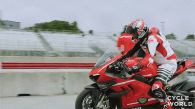Man Riding Red And White Motorcycle Cycle World GIF