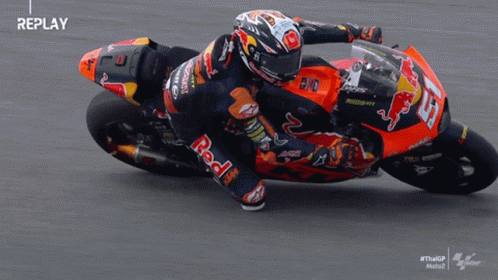 Man Riding Red Bull Motorcycle With Replay GIF
