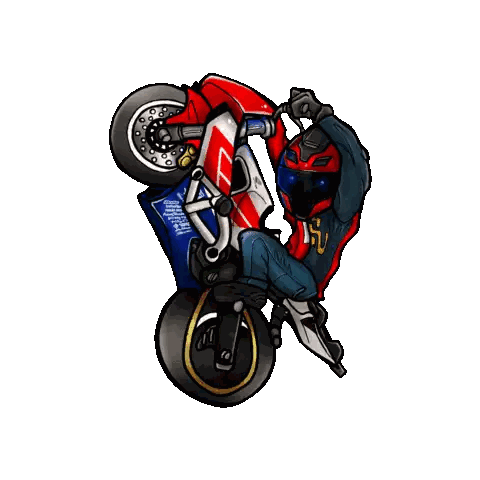 Man Riding Red White Blue Motorcycle Sticker