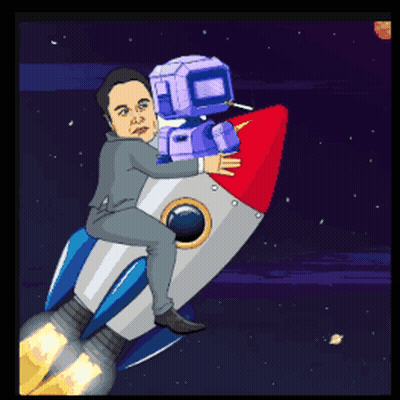Man Riding Rocket With Robot GIF