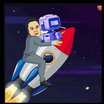 Man Riding Rocket With Robot On Back GIF