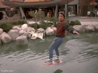 Man Riding Skateboard Over Water With Bat GIF