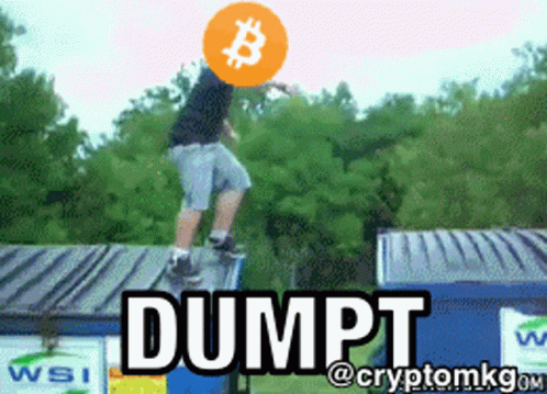 Man Riding Skateboard With Bitcoin On Head And Dumpt Below GIF