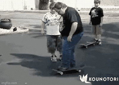 Man Riding Skateboard With Two Boys GIF