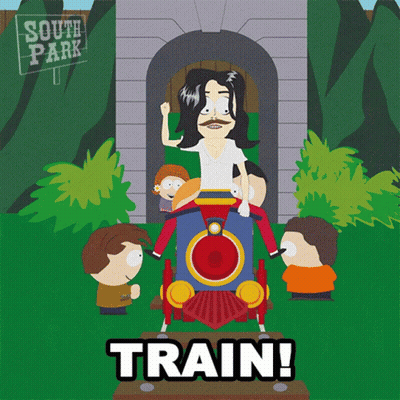 Man Riding Train Saying Train GIF
