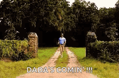 Man Running Down Dirt Road Dada's Comin GIF