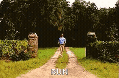 Man Running Down Dirt Road Saying Run GIF