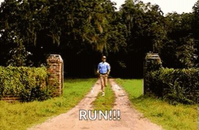 Man Running Down Dirt Road Saying Run