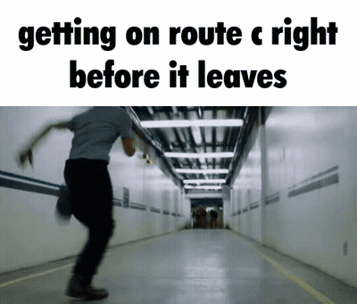 Man Running Down Hallway Getting on Route C Right Before It Leaves