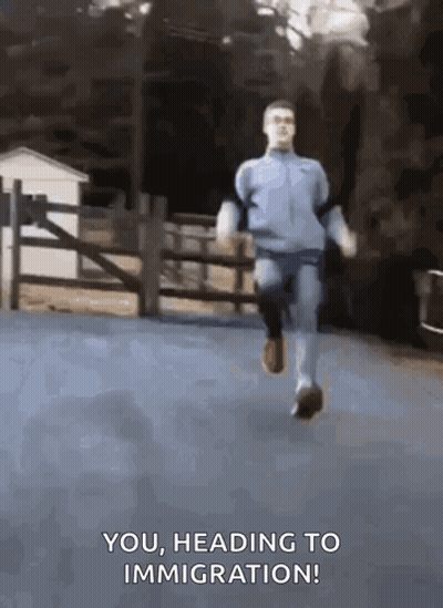 Man Running Down Road Saying You Heading To Immigration GIF