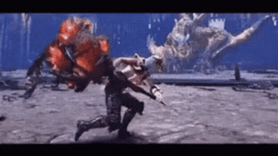 Man Running From Monster Holding Sword GIF
