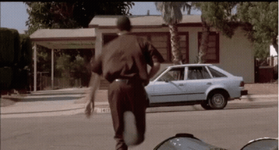 Man Running In Front Of Blue Car 1418 GIF