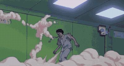 Man Running In Room With Smoke From Ceiling GIF
