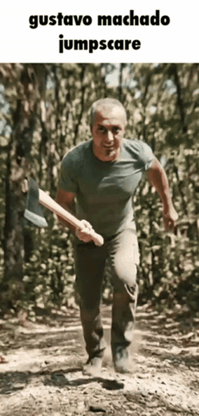Man Running In Woods Holding Axe Jumpscare GIF
