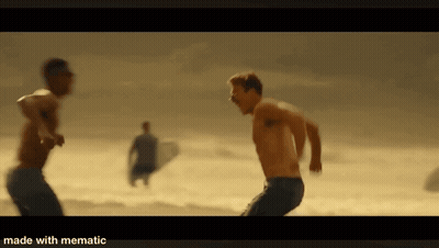 Man Running On Beach With Surfboard GIF