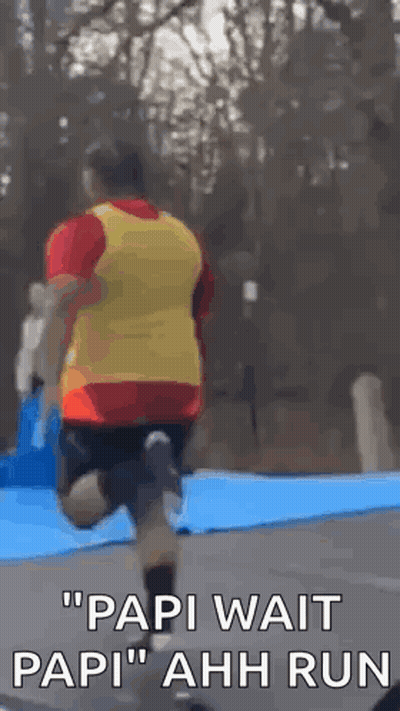 Man Running On Trampoline Saying Papi Wait Papi Ahh Run GIF
