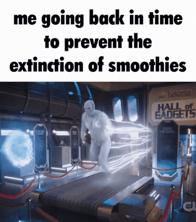 Man Running On Treadmill Me Going Back In Time To Prevent The Extinction Of Smoothies GIF