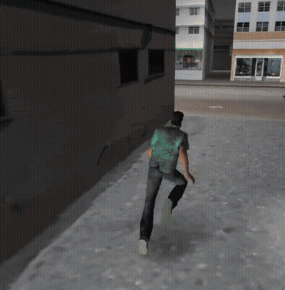 Man Running Past Car In Front Of 1822 Building GIF