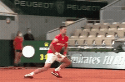 Man Running Past Peugeot Ad On Tennis Court GIF