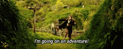 Man Running Through Field Saying I'm Going On An Adventure GIF
