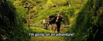 Man Running Through Field Saying I'm Going On An Adventure GIF