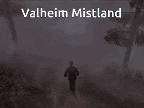 Man Running Through Foggy Forest Valheim Mistland GIF