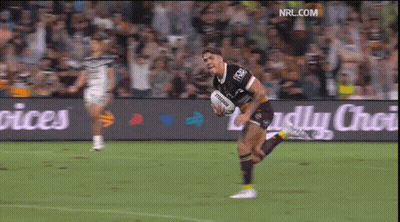 Man Running With Rugby Ball In Front Of NRL.com Banner GIF