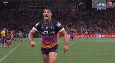 Man Running With Rugby Ball In Front Of NRL.com Banner GIF