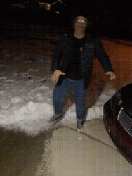 Man's Comical Struggle With Slipping On Ice GIF