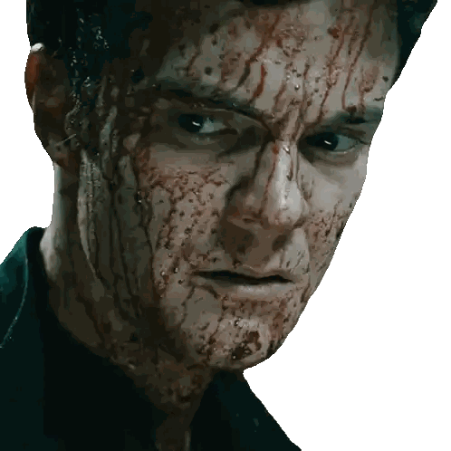 Man's Face Close Up With Blood Sticker