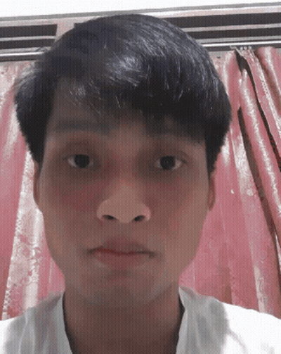 Man's Face In Front Of Pink Curtain GIF