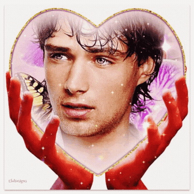 Man's Face In Heart Frame With Butterfly GIF