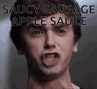 Man's Face Saucy Sausage Apple Sauce GIF