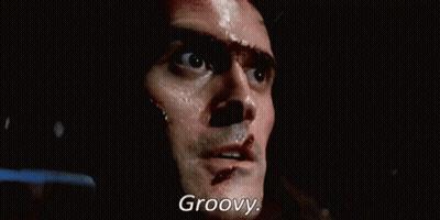 Man's Face With Blood And Groovy Text GIF