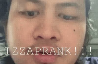 Man's Face With Izza Prank Text GIF