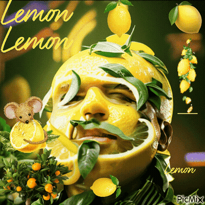 Man's Face With Lemons And Leaves GIF
