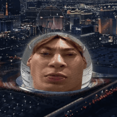 Man's Head In Helmet With City And Ferris Wheel GIF