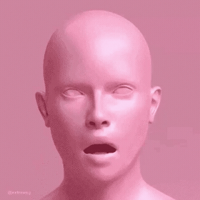 Man's Head Statue With Strange Face Pink Background GIF