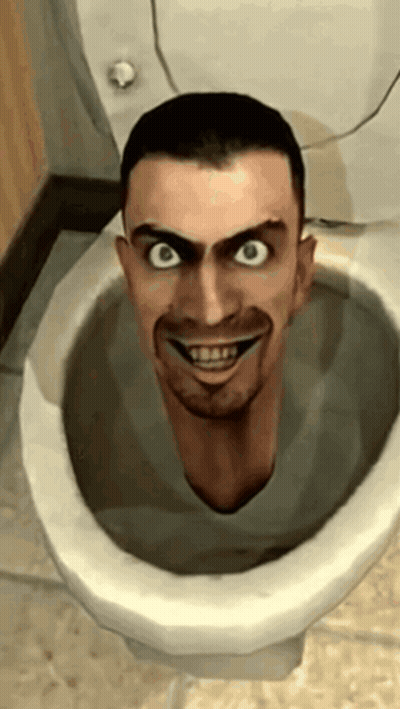 Man's Head Sticking Out Of Toilet Seat GIF