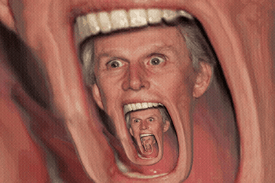 Man's Mouth With Multiple Faces GIF