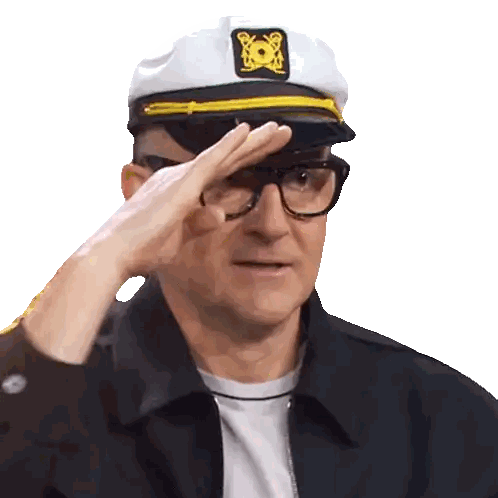 Man Saluting In Captain's Hat And Glasses Sticker