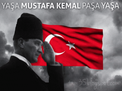 Man Saluting In Front Of Flag Saying Yasa Mustafa Kemal Pasa Yasa GIF