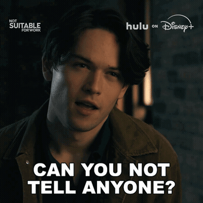 Man Saying Can You Not Tell Anyone In Hulu On Disney Ad GIF