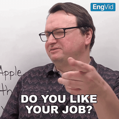 Man Saying Do You Like Your Job Pointing at Camera