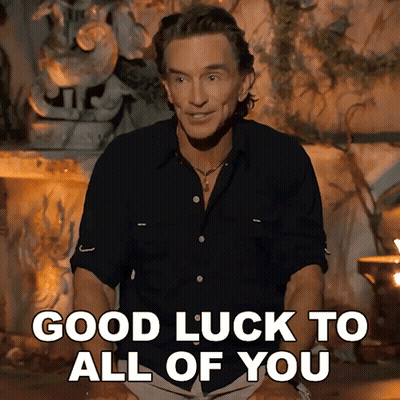 Man Saying Good Luck To All Of You In Front Of Statue GIF