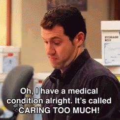 Man Saying His Medical Condition Is Caring Too Much GIF