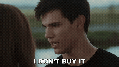 Man Saying I Don't Buy It Looking At Woman GIF